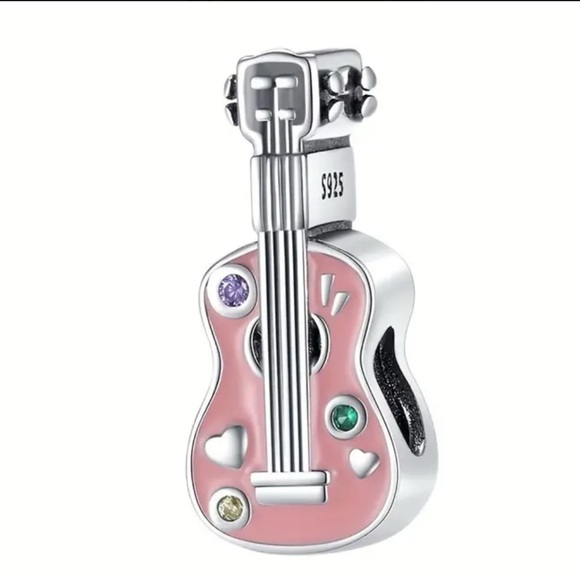 925 Sterling Silver Guitar pink  Charm high quality NWT - Picture 1 of 5